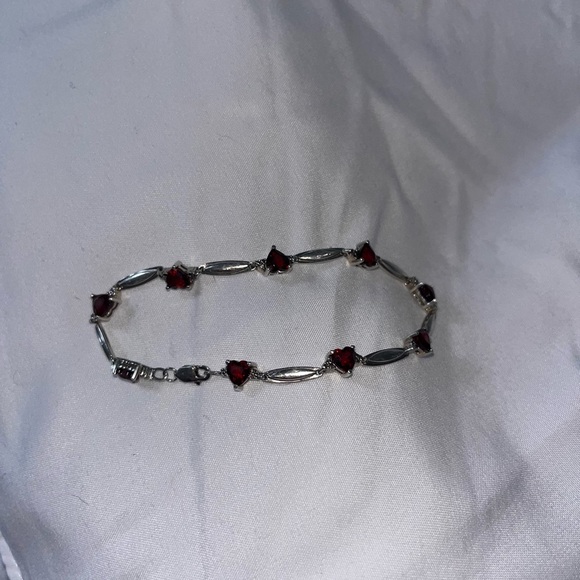 Heart-Shaped Garnet and Diamond Accent Bracelet in Sterling Silver - Picture 1 of 2